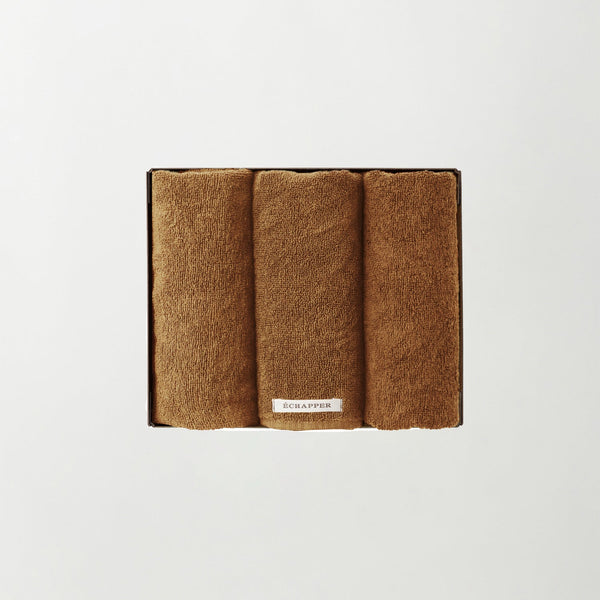 Raw brown cotton mini towel 3pieces gift set – ÉCHAPPER | エシャペ