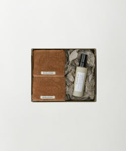 Mini-serviette en coton brun brut ＆ Coffret cadeau spray de lin