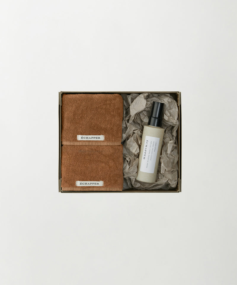 Mini-serviette en coton brun brut ＆ Coffret cadeau spray de lin