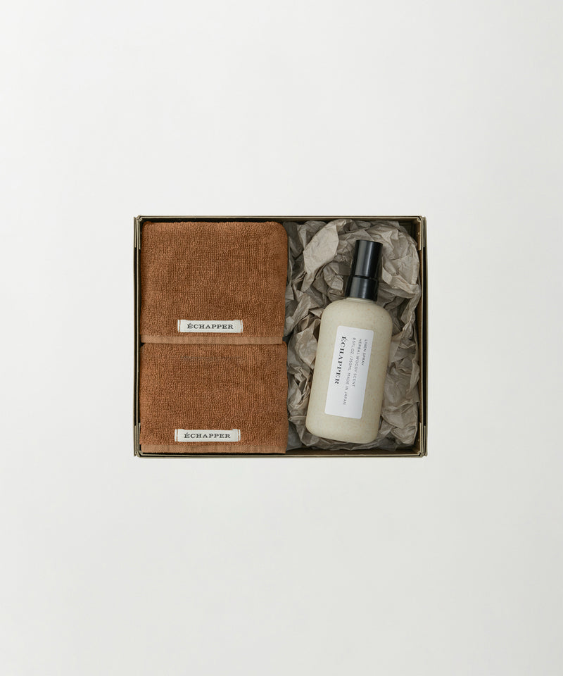 Mini-serviette en coton brun brut ＆ Coffret cadeau spray de lin